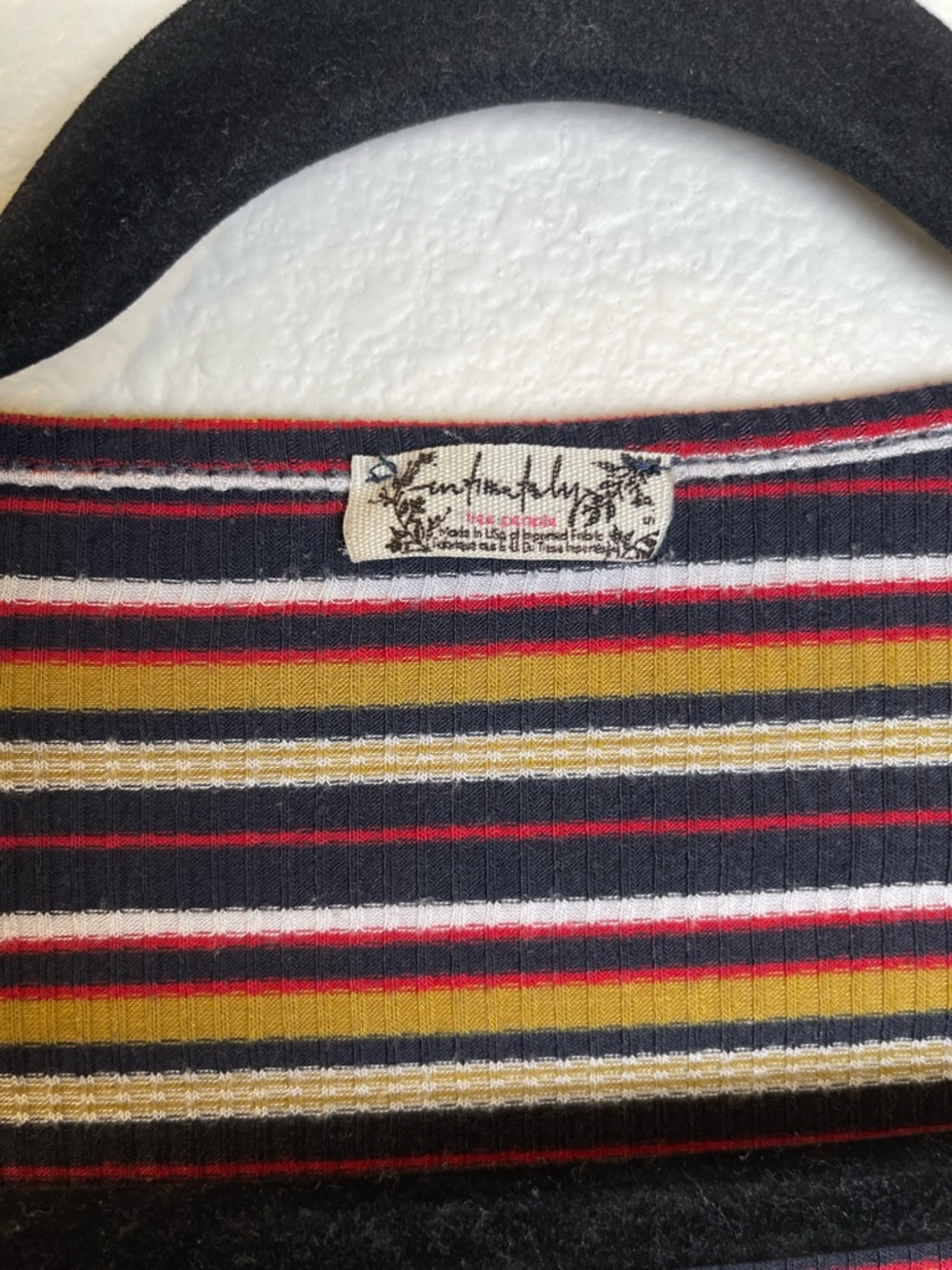 Free People Intimately Cropped Striped Top Small Button Front Ribbed Scoop Neck - Picture 3 of 8
